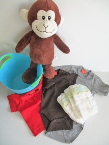 Wasmand blauw met grote knuffelaap