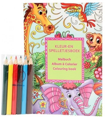 Kleur en spelletjesboek mt 6 kleurpotloden 4 assorti 11 5x16 5cm 2