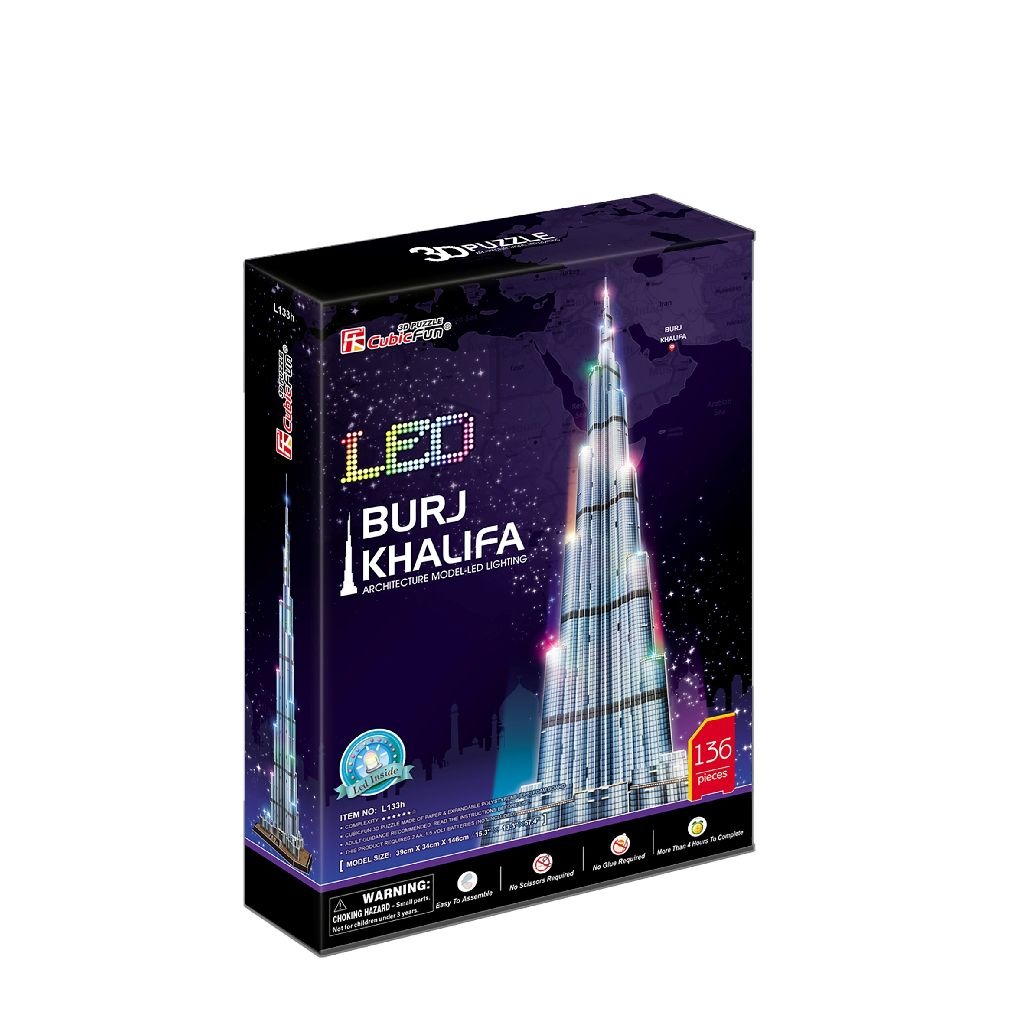 natuurlijk herhaling Dij Mooie 3D puzzel met LED verlichting BURJ KHALIFA - Oma's Marktkraam